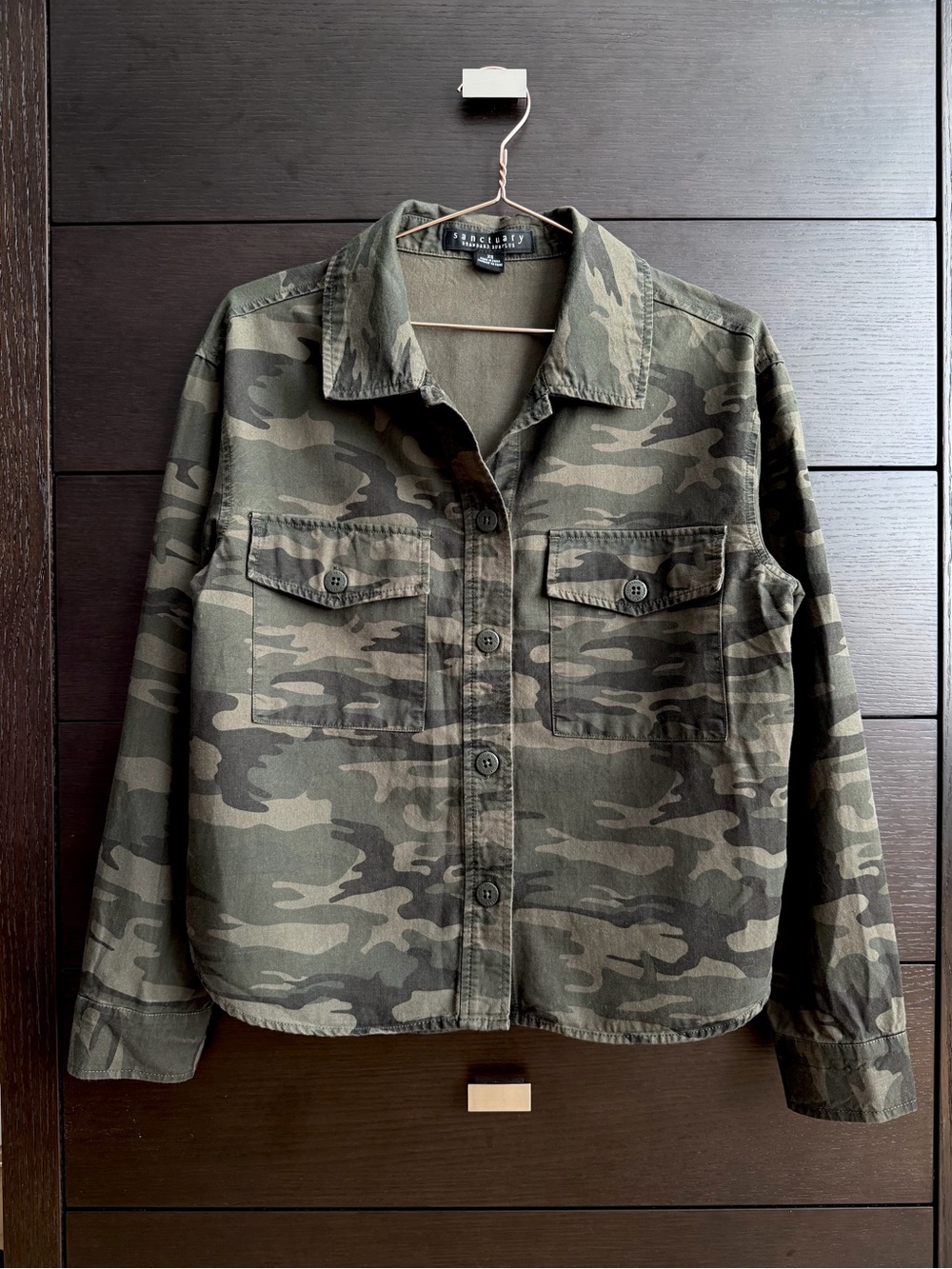 Sanctuary Button-Front Utility Shirt - Green Camo - xs